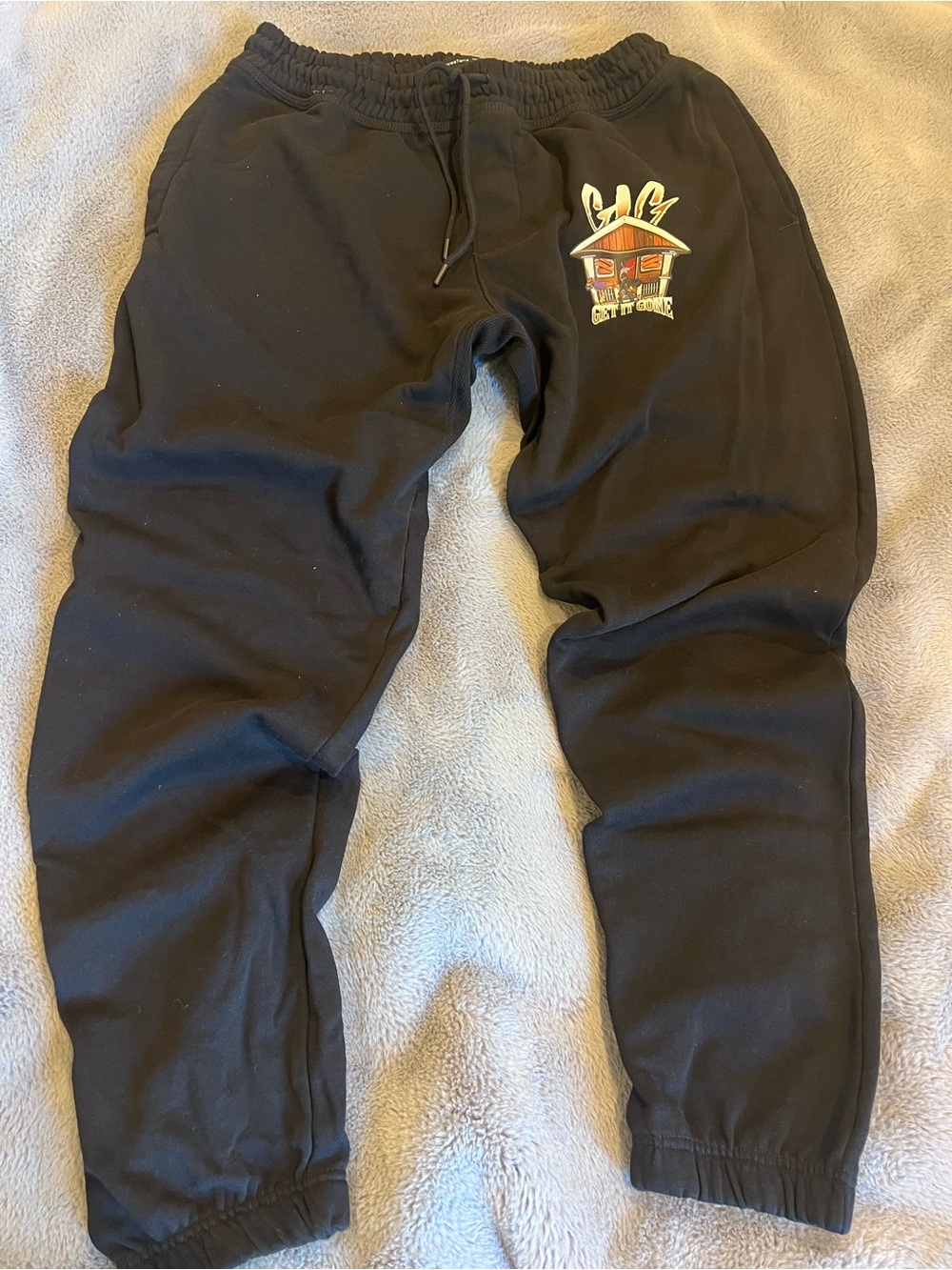 Black Graphic Jogger Sweatpants with Drawstring Waist L
